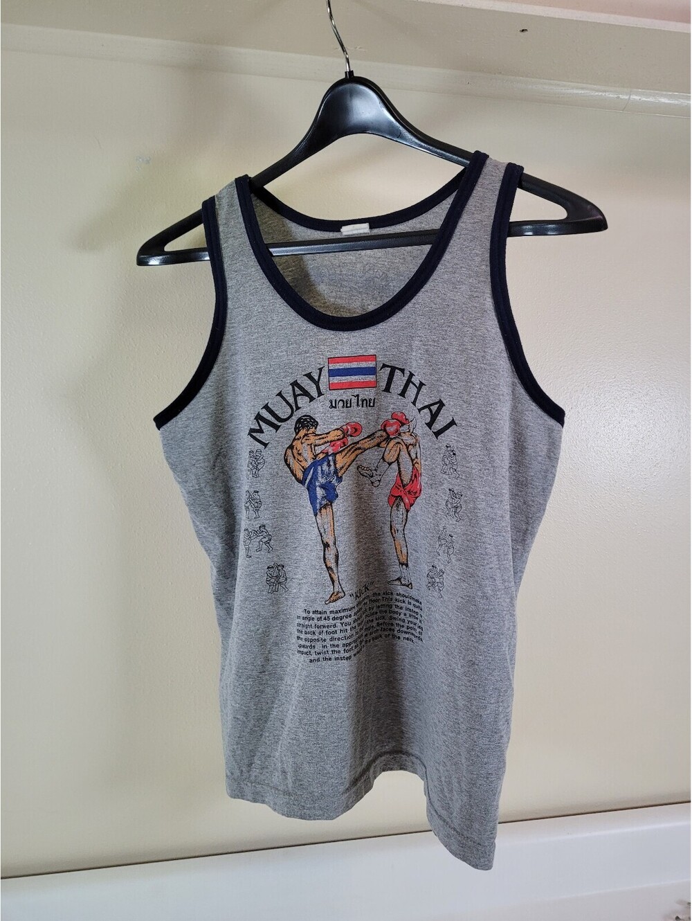 Muay thai tank top grey and blue mens large mma martial arts top